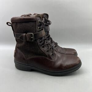 UGG Kesey Waterproof Ankle Boots Women Size 7 Brown Leather Shearling Mid Shoes